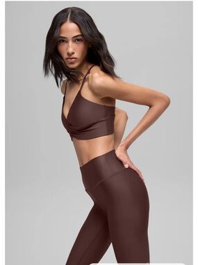 ALO Yoga Brown Ruched V-Neck Sports Bralette